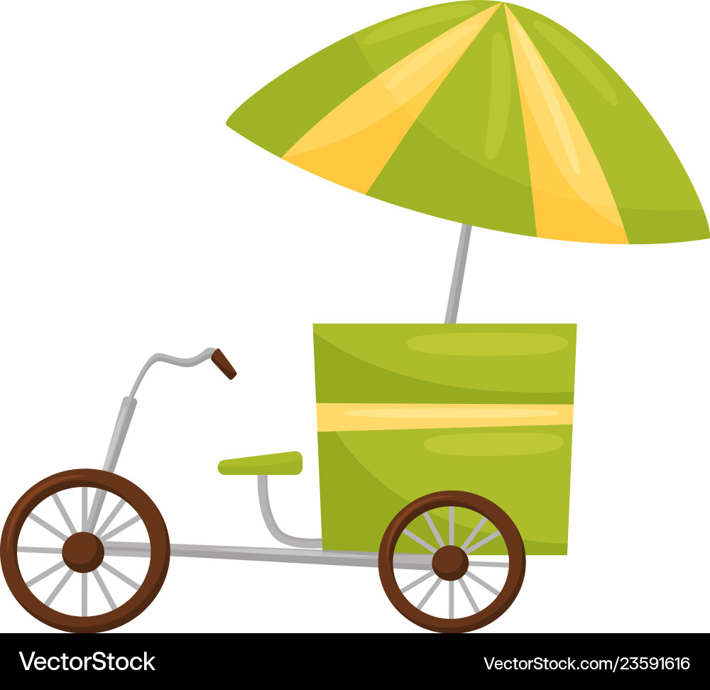 Street vendor bicycle cart with umbrella Street vendor bicycle cart with umbrella vector image