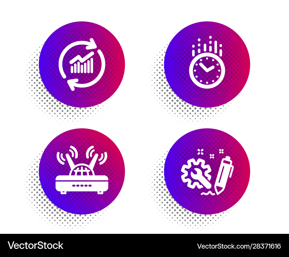 Time wifi and update data icons set engineering Time wifi and update data icons set engineering vector image