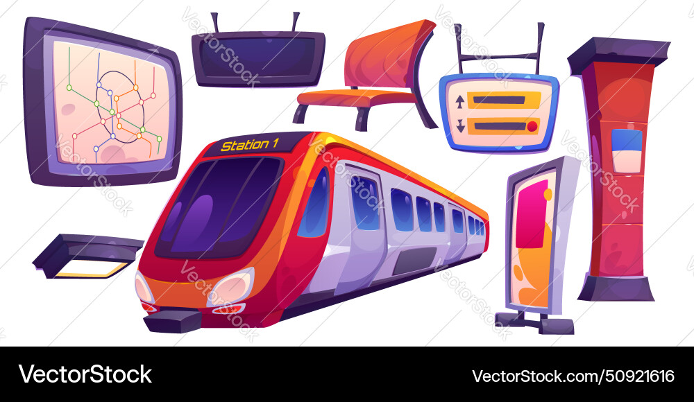 U-Bahn-Zug und Plattformausrüstung U-Bahn-Zug und Plattformausrüstung vektorbild