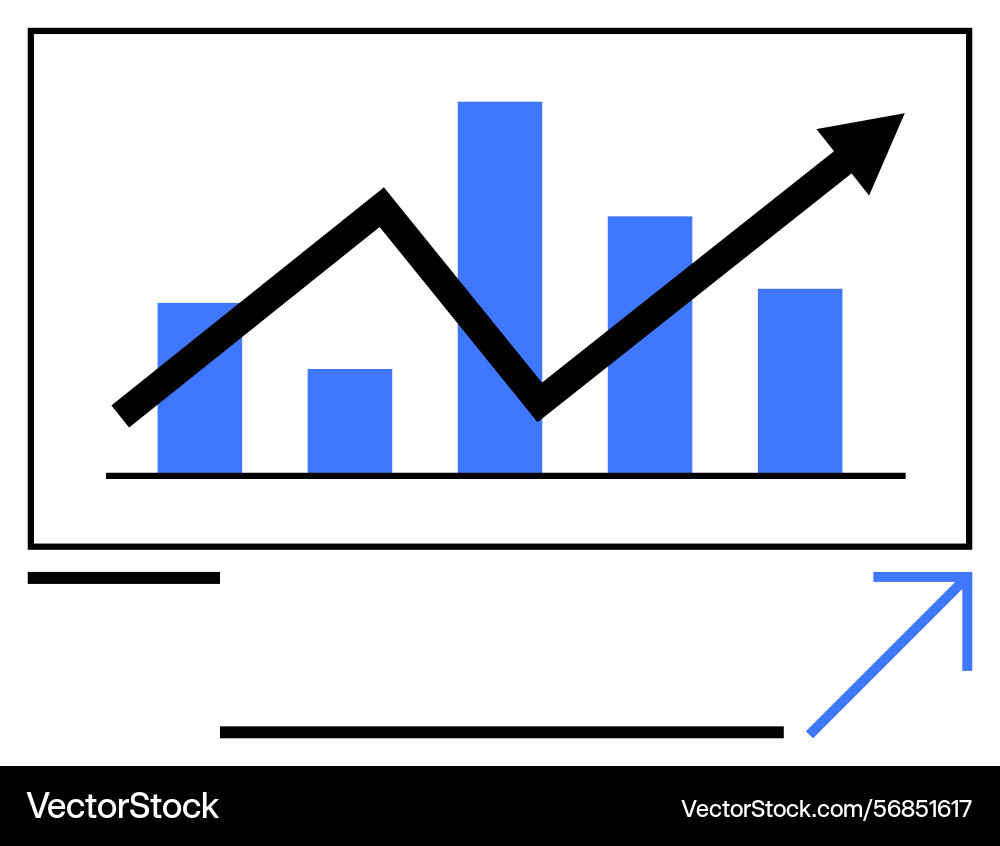 Bar chart with upward trend arrow representing Bar chart with upward trend arrow representing vector image