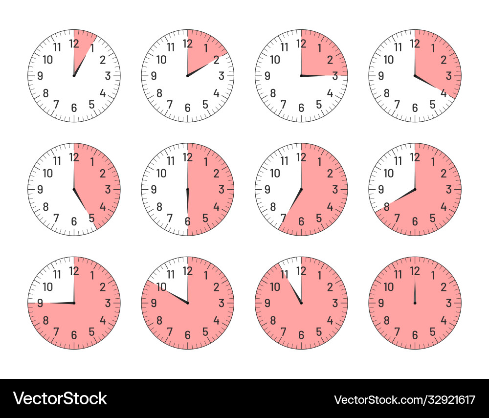 Clock faces with different time intervals set Clock faces with different time intervals set vector image