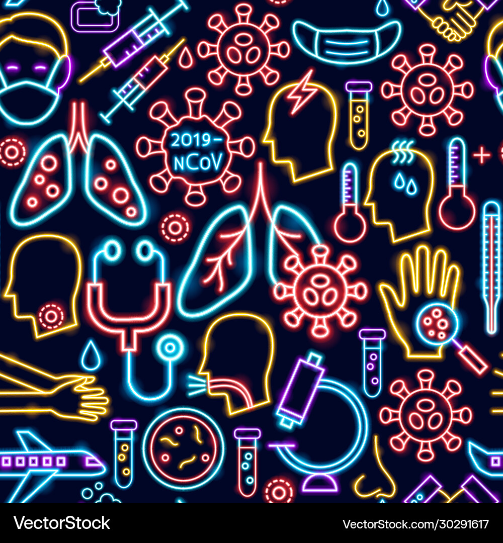 Coronavirus neon seamless pattern Coronavirus neon seamless pattern vector image