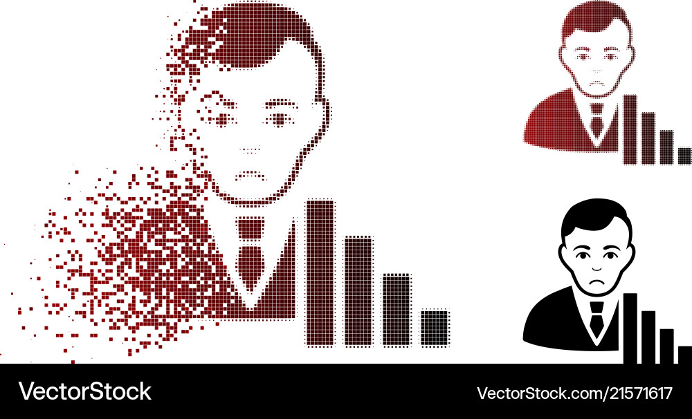 Dolor dispersed pixel halftone stock trader icon Dolor dispersed pixel halftone stock trader icon vector image