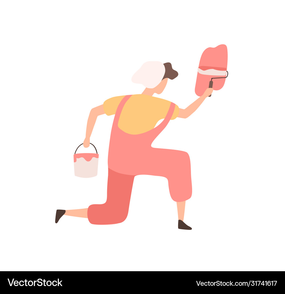 Enthusiastic painter guy holding paint roller Enthusiastic painter guy holding paint roller vector image