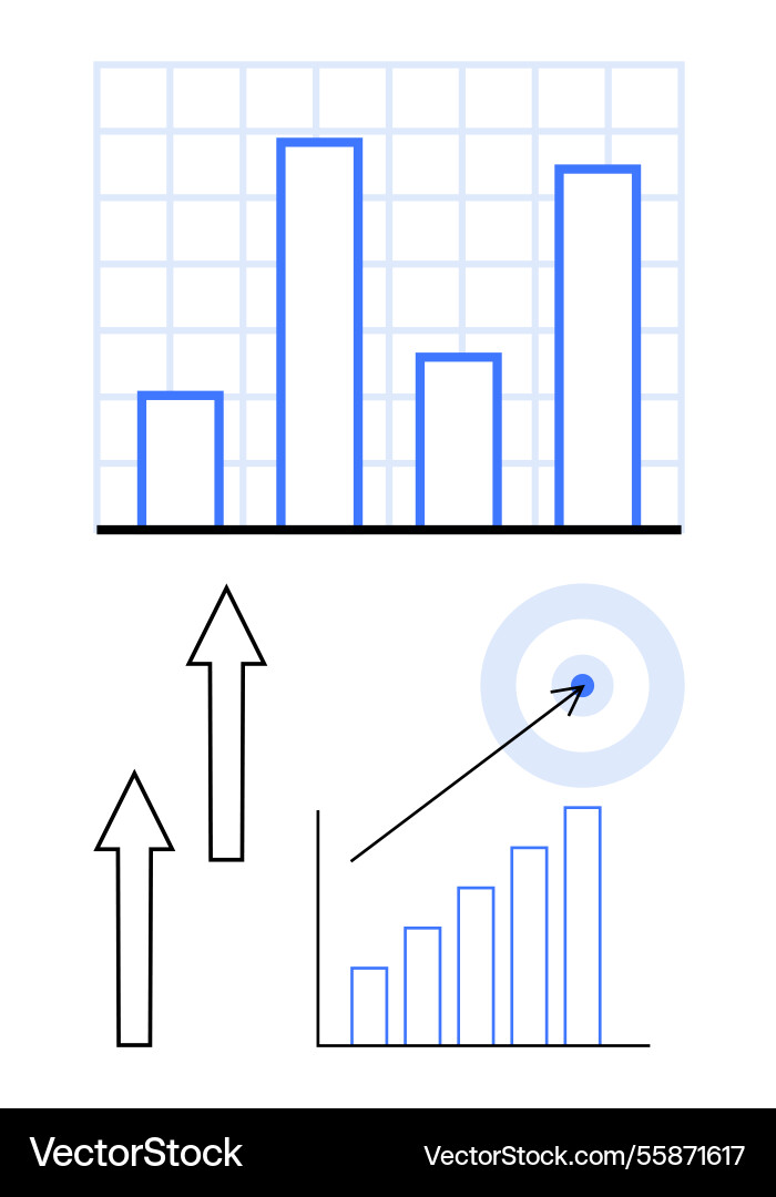 Growth chart and target concept with bar graph Growth chart and target concept with bar graph vector image