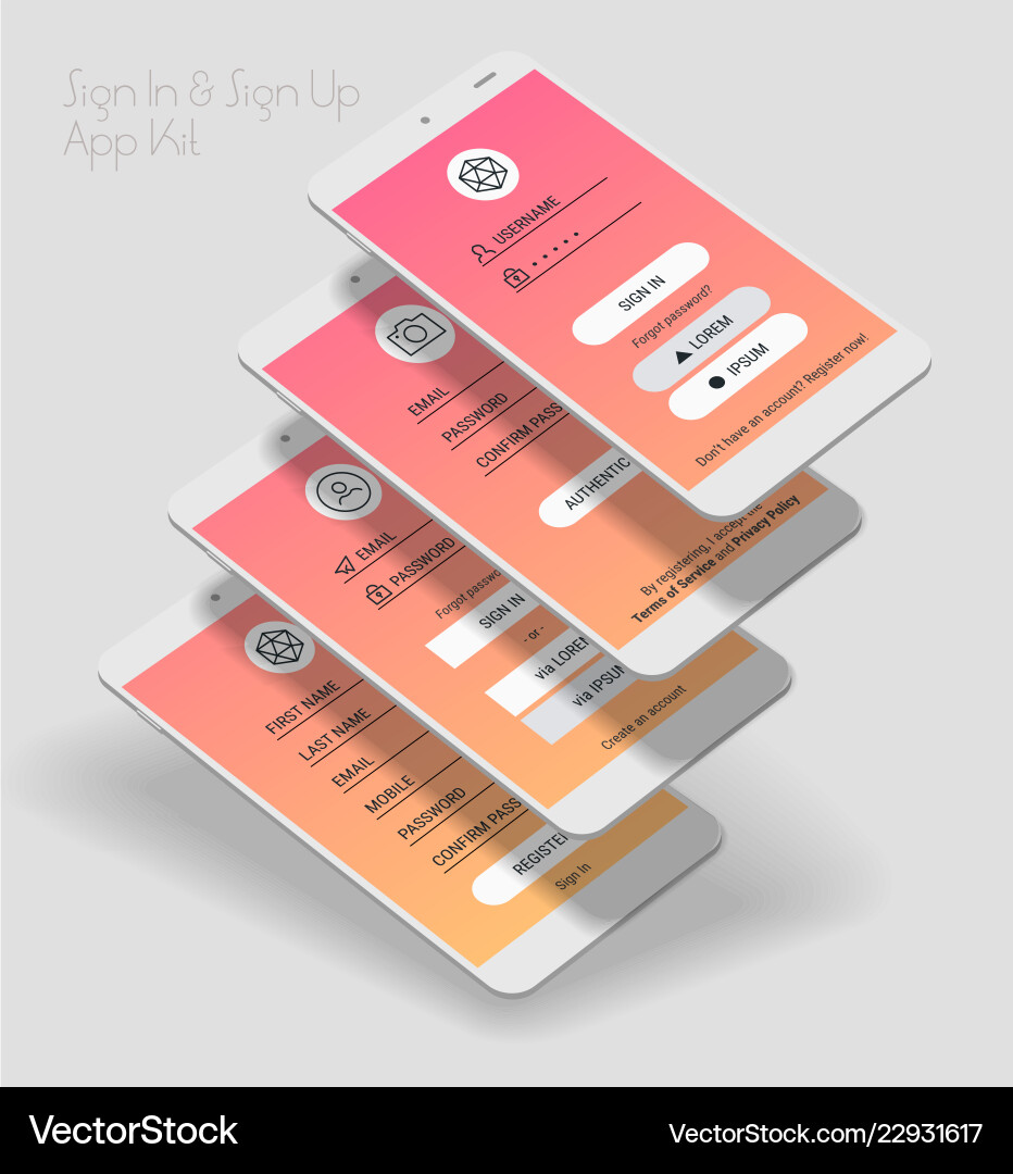 Mobile app ui sign in and up screens 3d vector image
