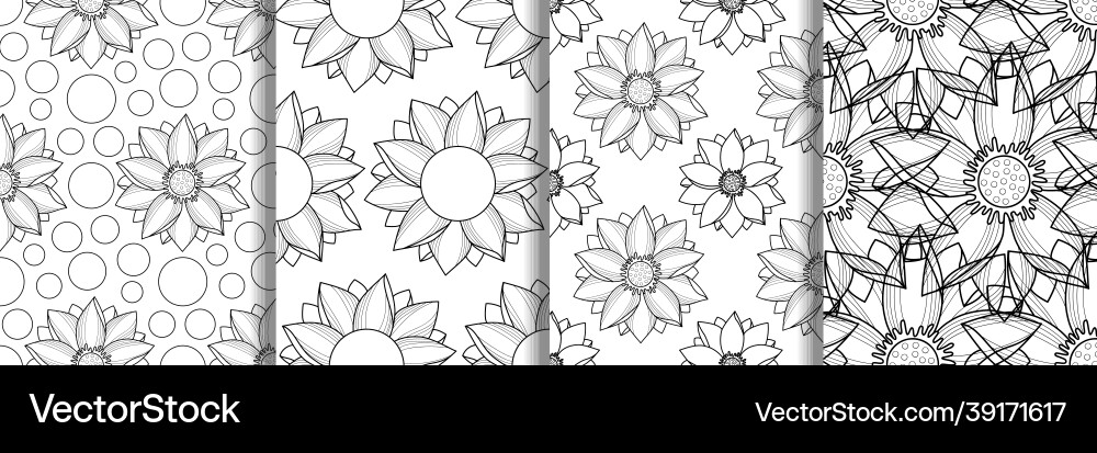 Outline lotus seamless pattern set repeat Outline lotus seamless pattern set repeat vector image