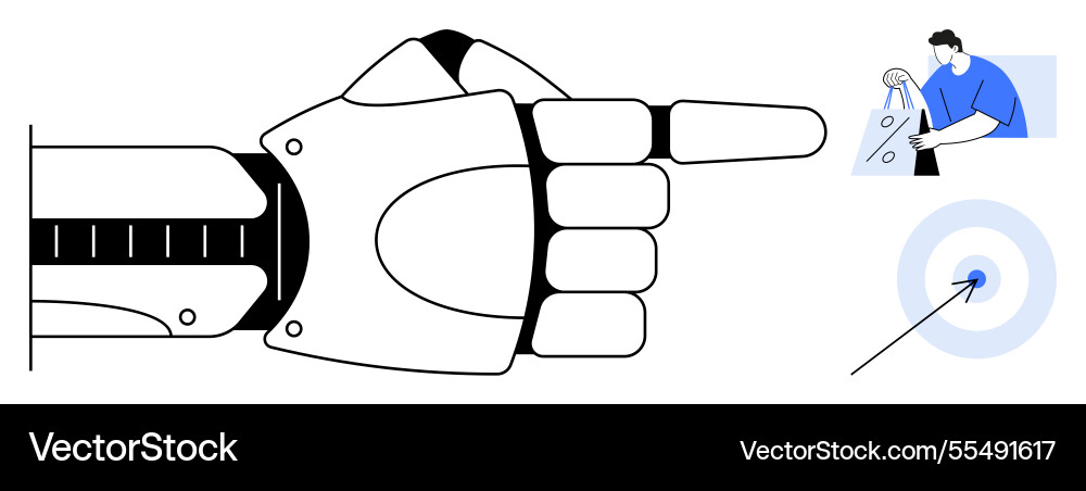 Robotic hand pointing with worker and target vector image