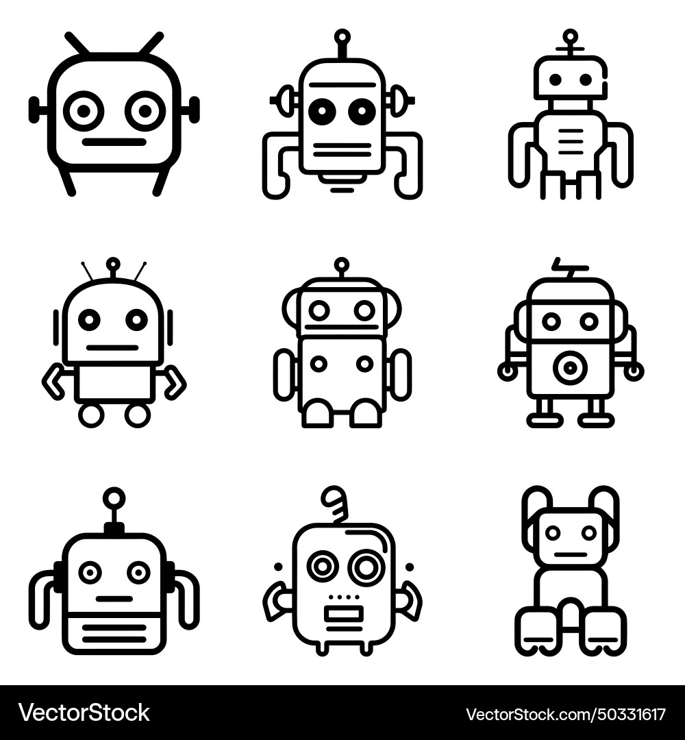Robots flat icon set isolated on white background Vector Image
