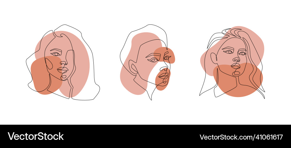 Set of abstract womans faces one continuous line Set of abstract womans faces one continuous line Vector Image