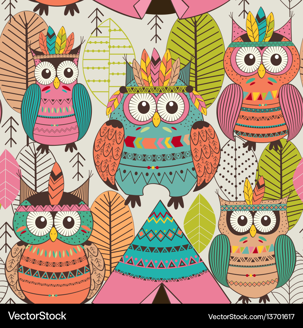 Tribal Owl Seamless Pattern Vector Image