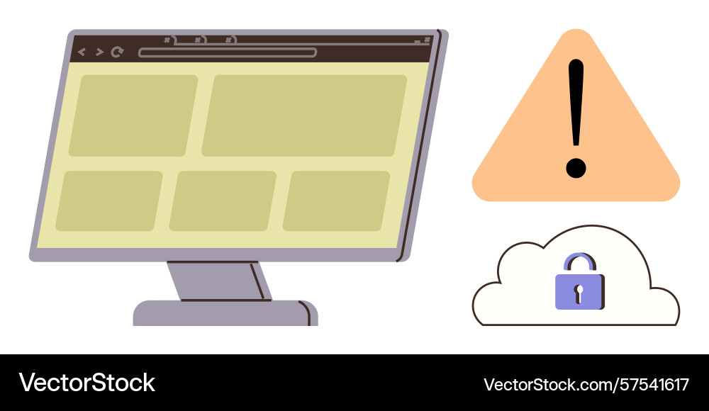 Website error and data security warning depicted vector image