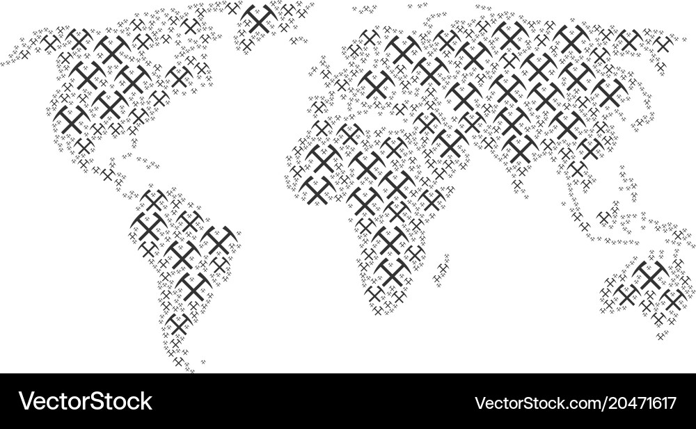 World map pattern of mining hammers icons vector image