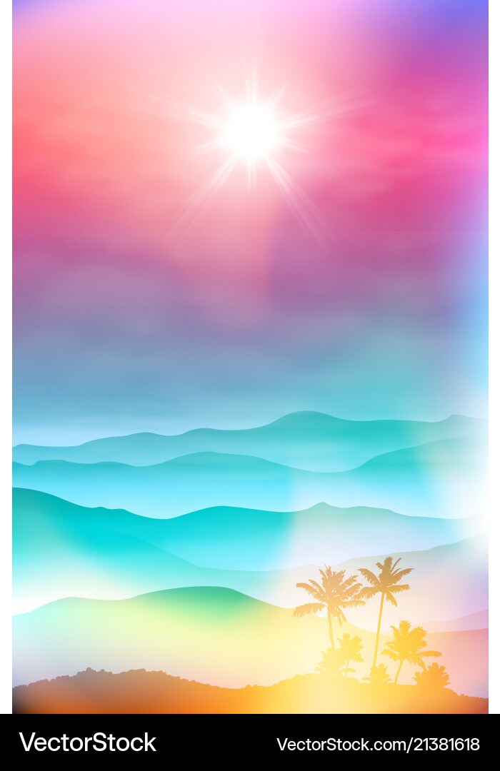 Background with palm tree and mountains in the fog Background with palm tree and mountains in the fog vector image