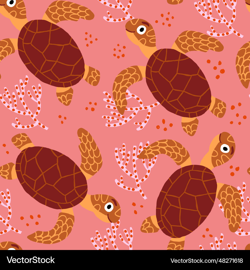 Children pattern with cute turtle characters Vector Image