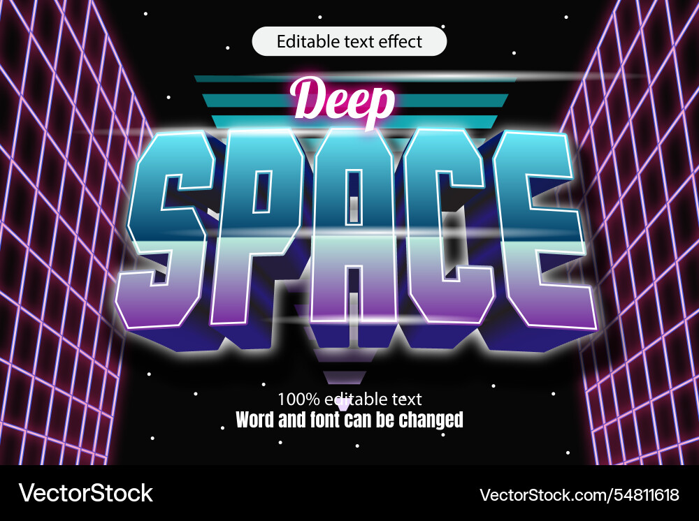 Deep space editable text effect 3d emboss 80s Deep space editable text effect 3d emboss 80s vector image