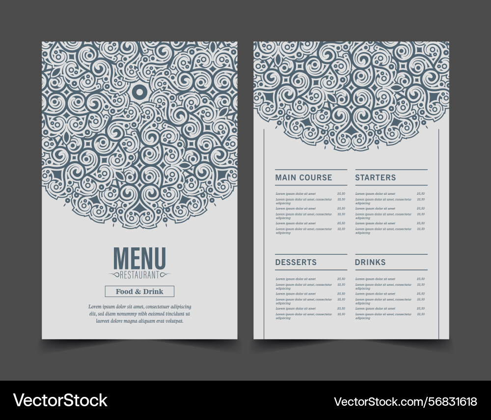 Flat menu layout with mandala elements Flat menu layout with mandala elements Vector Image