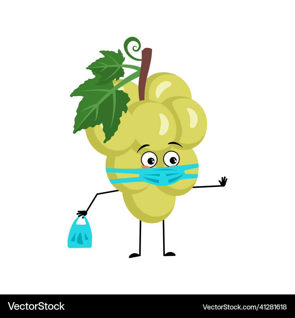 Grape character with sad emotions face and mask Grape character with sad emotions face and mask vector image