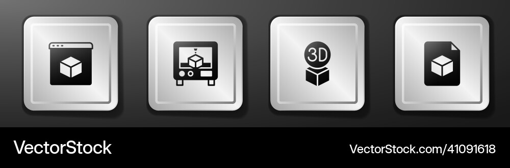 Set 3d printer isometric cube and file icon Set 3d printer isometric cube and file icon vector image