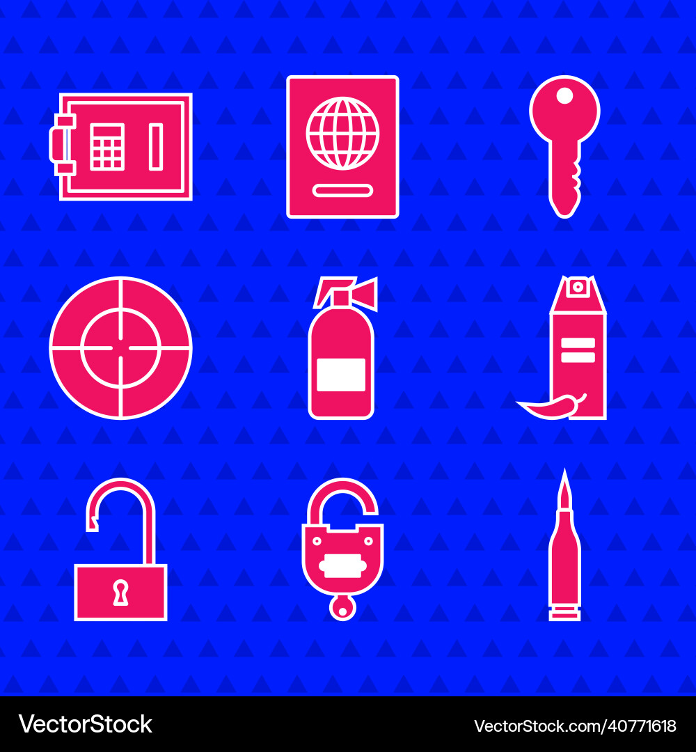 Set fire extinguisher lock and key bullet Set fire extinguisher lock and key bullet vector image