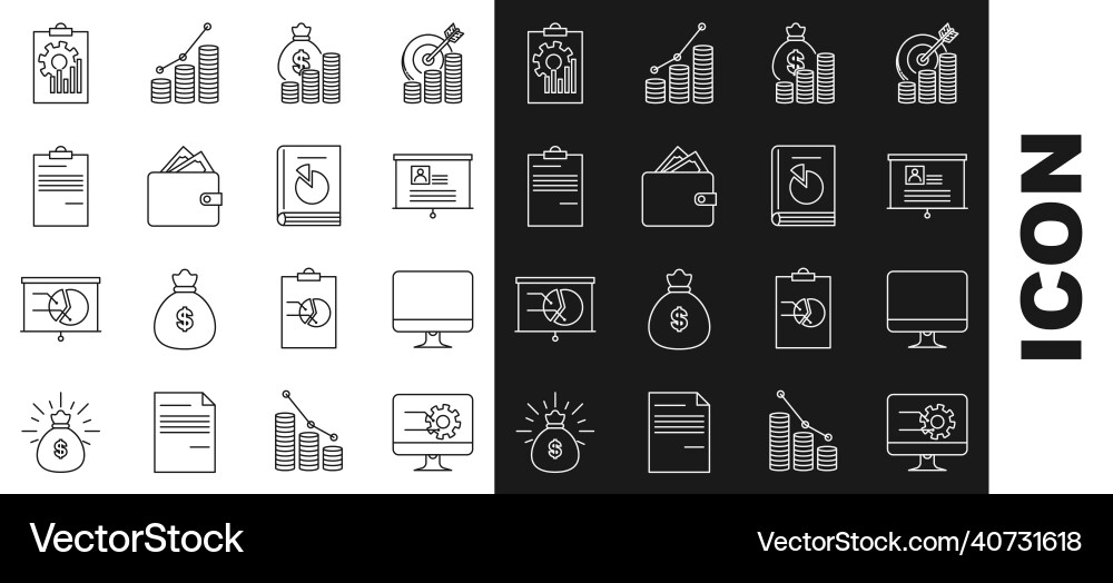 Set line computer monitor with graph chart screen Set line computer monitor with graph chart screen vector image