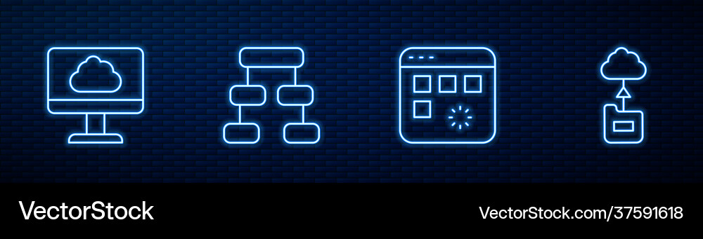 Set line loading data window cloud technology Set line loading data window cloud technology vector image