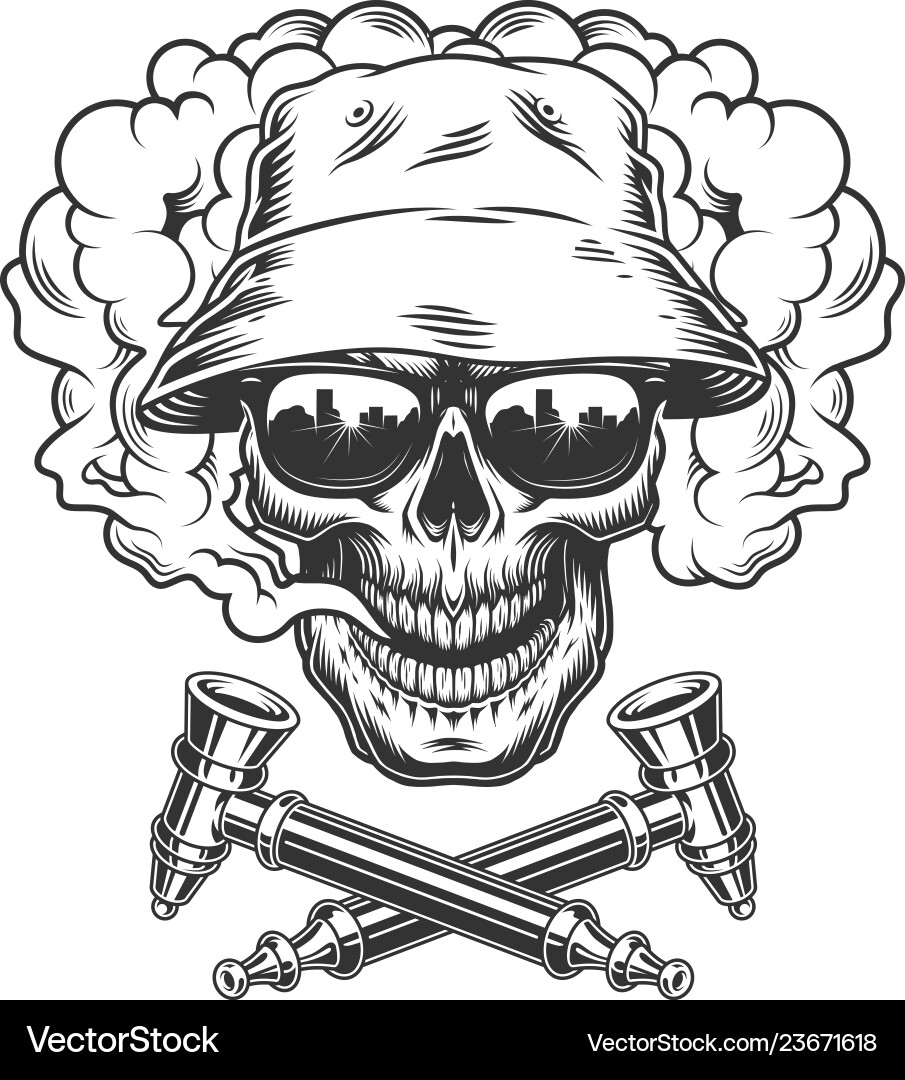Skull with Panama Hat & Smoking Pipes Vector Image
