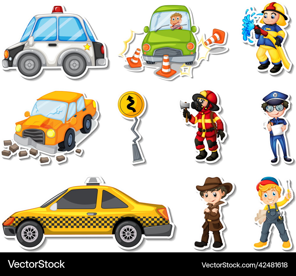 Sticker set of professions characters and objects Vector Image