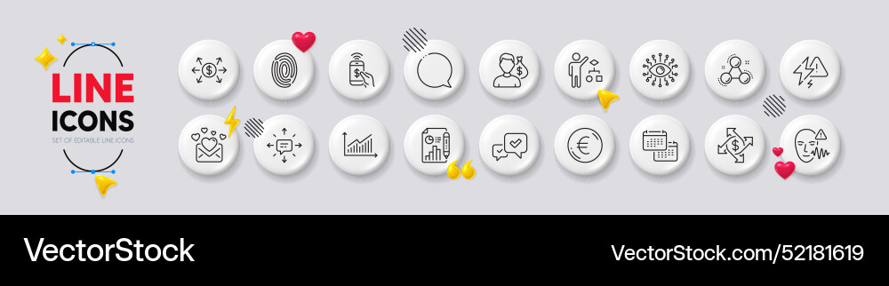 Fingerprint algorithm and euro money line icons Fingerprint algorithm and euro money line icons vector image