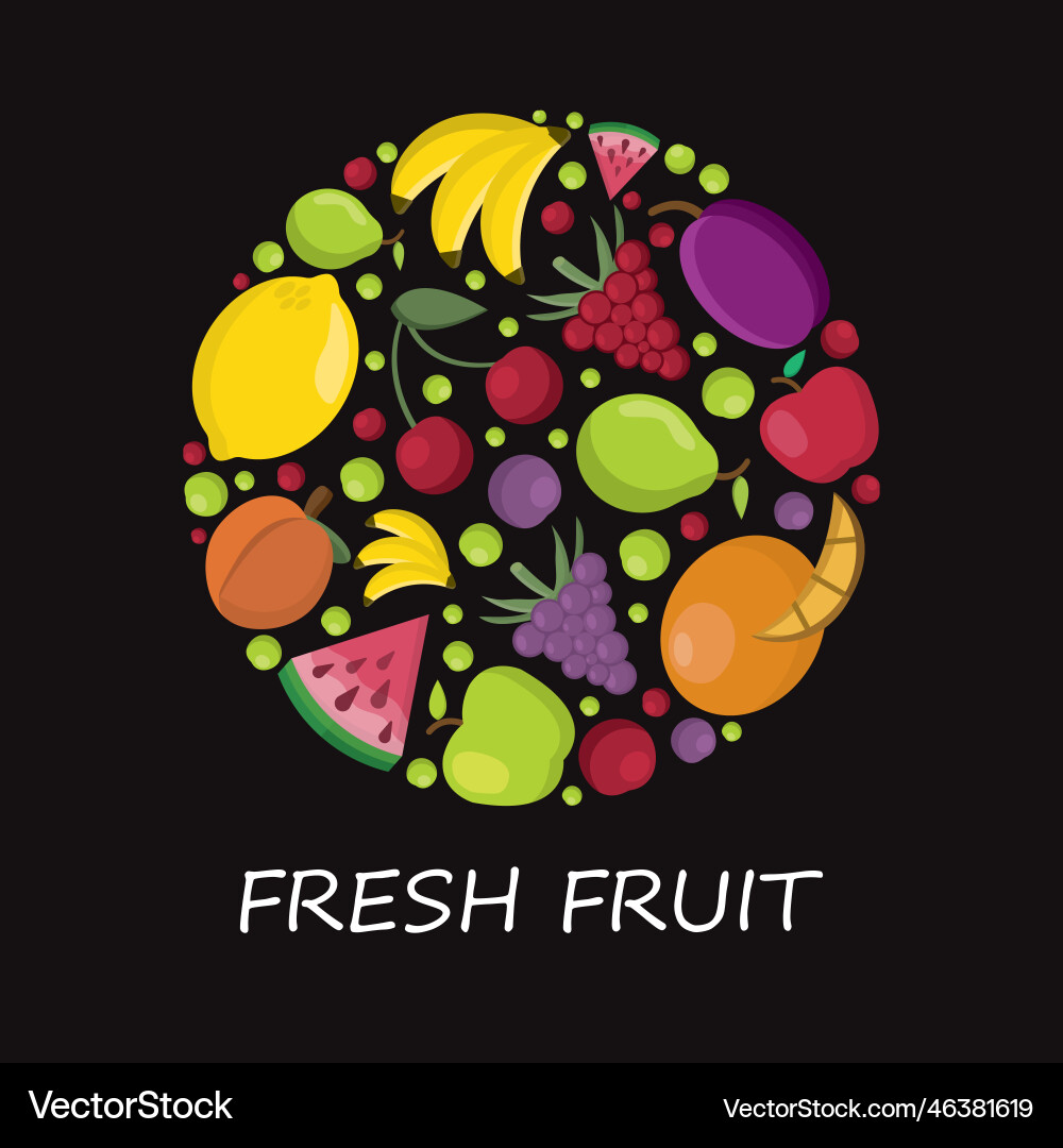 Fruits circle shape background apple grape Fruits circle shape background apple grape vector image