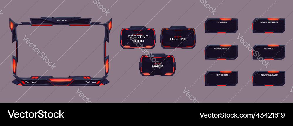 Game stream overlay ui frame with red neon glow Vector Image