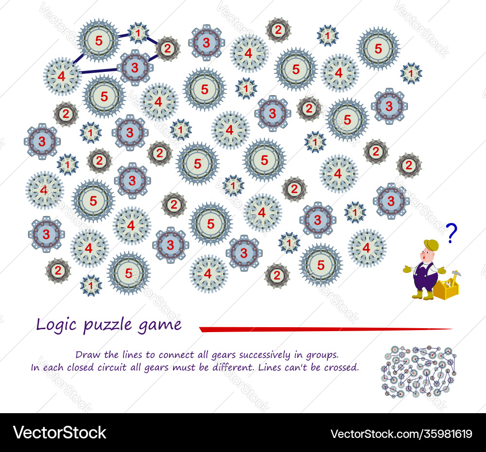 Gear Connection Logic Puzzle Vector Image