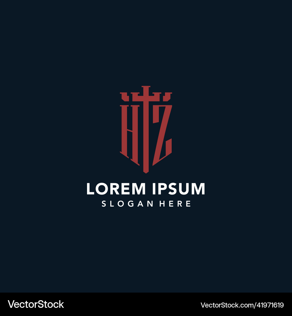 Hz initial monogram logos with sword and shield Hz initial monogram logos with sword and shield Vector Image