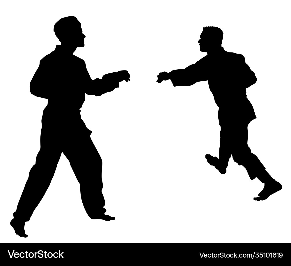 Karate man fighters in kimono silhouette Vector Image