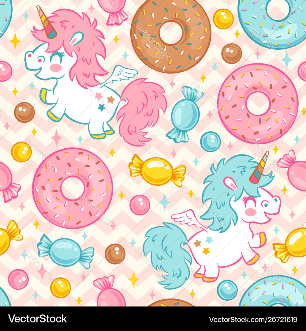 Kawaii Unicorn Pattern Vector Image