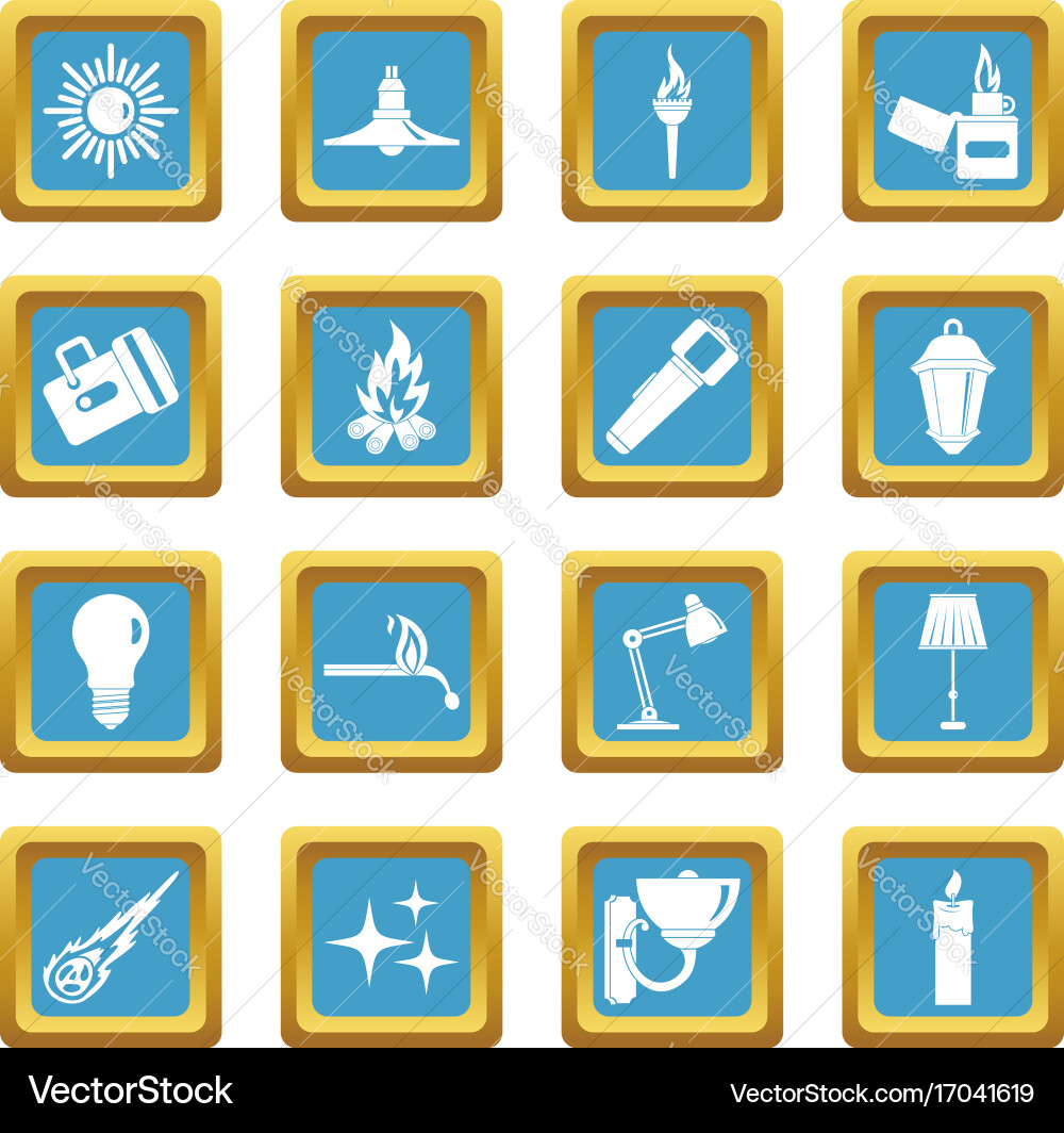 Light source symbols icons azure vector image