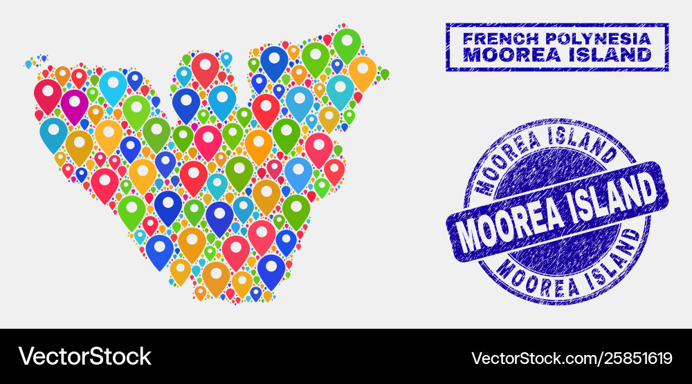 Map pointers mosaic moorea island Map pointers mosaic moorea island vector image