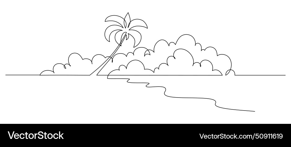 One continuous line drawing of beach with palm One continuous line drawing of beach with palm vector image