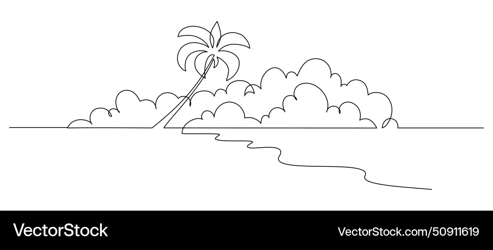 One continuous line drawing of beach with palm vector image