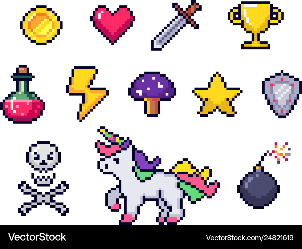 Pixelated Game Icons - Retro 8-Bit vector image