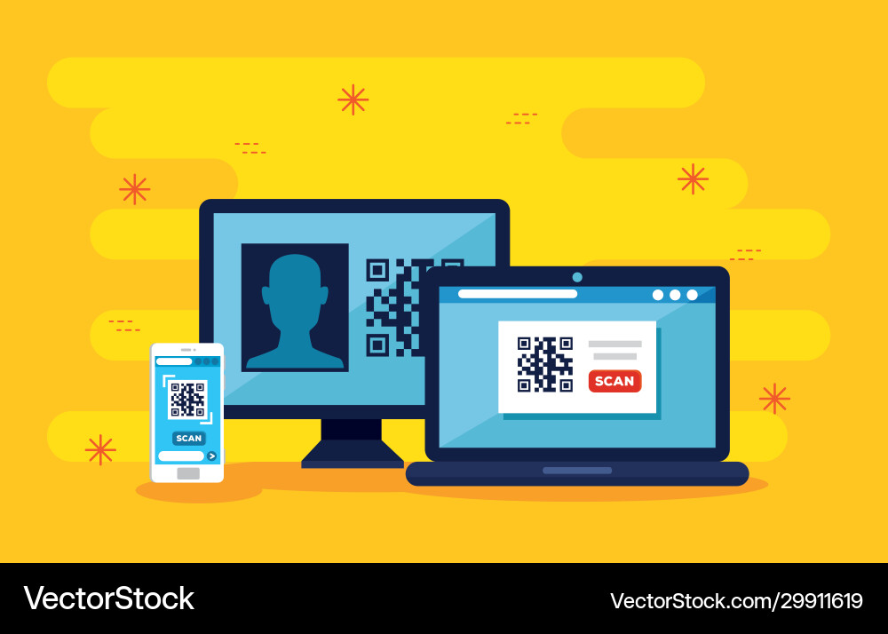 Scannen von Code qr mit Computern und Smartphone Scannen von Code qr mit Computern und Smartphone vektorbild