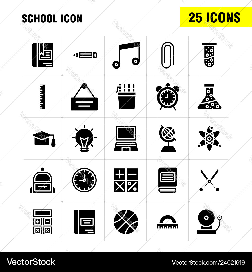 School icon solid glyph pack for designers School icon solid glyph pack for designers Vector Image