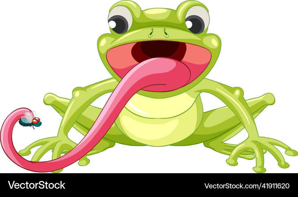 A frog catching insect in cartoon style Royalty Free Vector