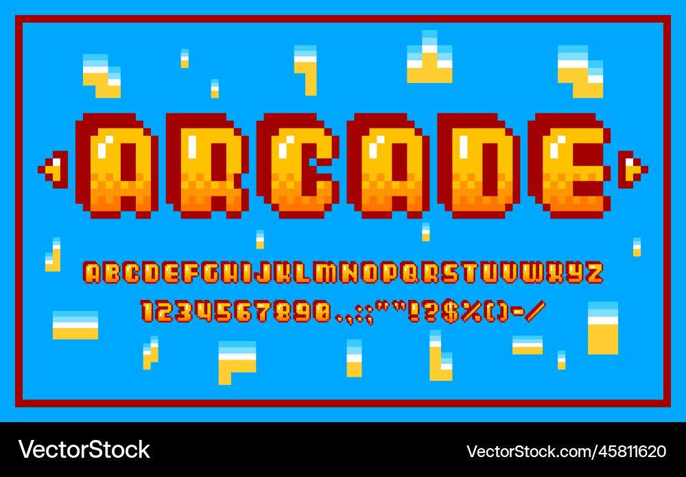 Arcade pixel font 8 bit game type or typeface Vector Image