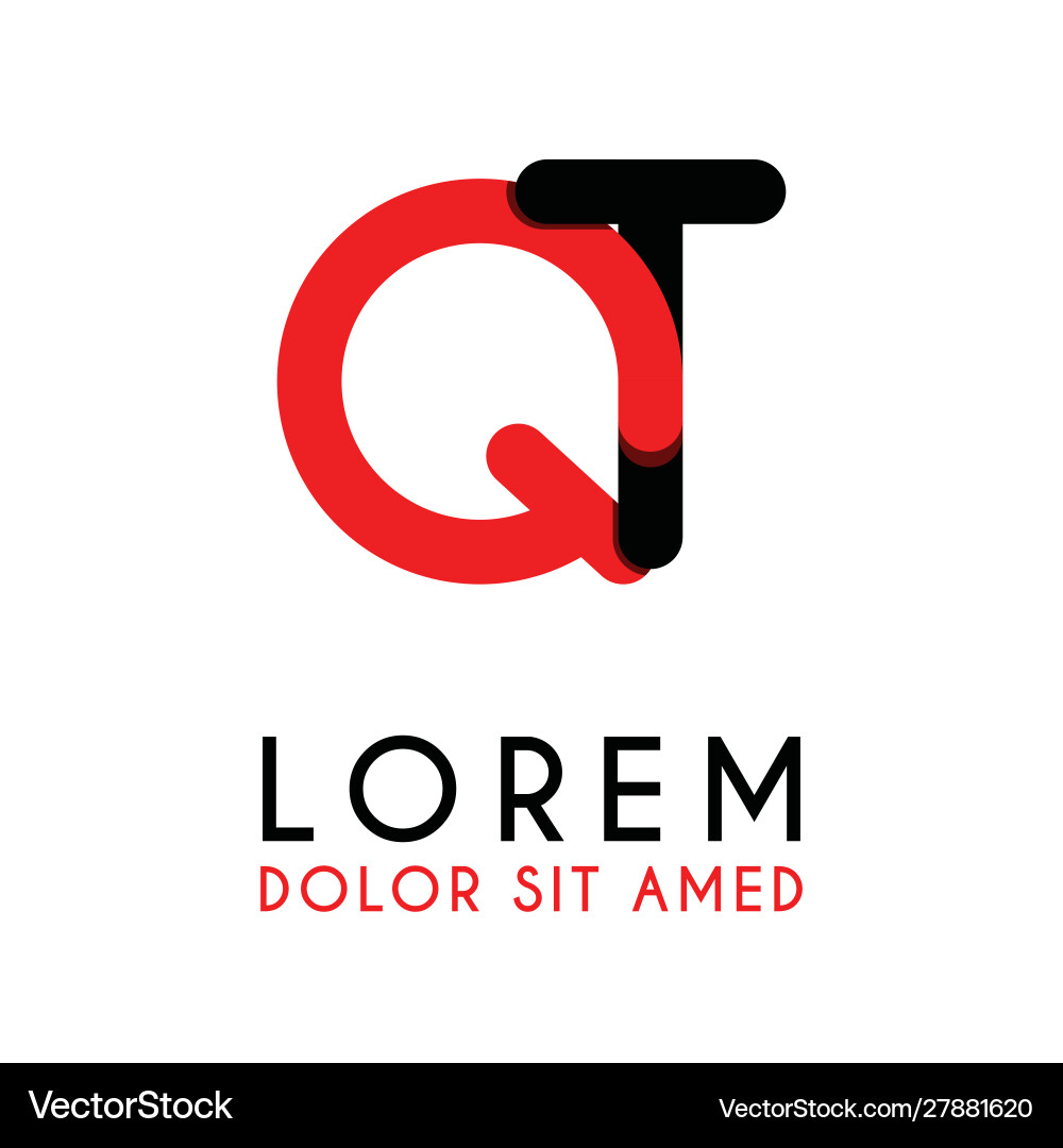 Initial letter qt with red black and has rounded Initial letter qt with red black and has rounded vector image