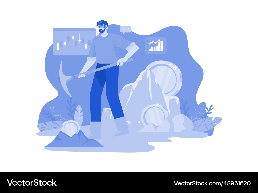 Man mining bitcoin using virtual technology Vector Image