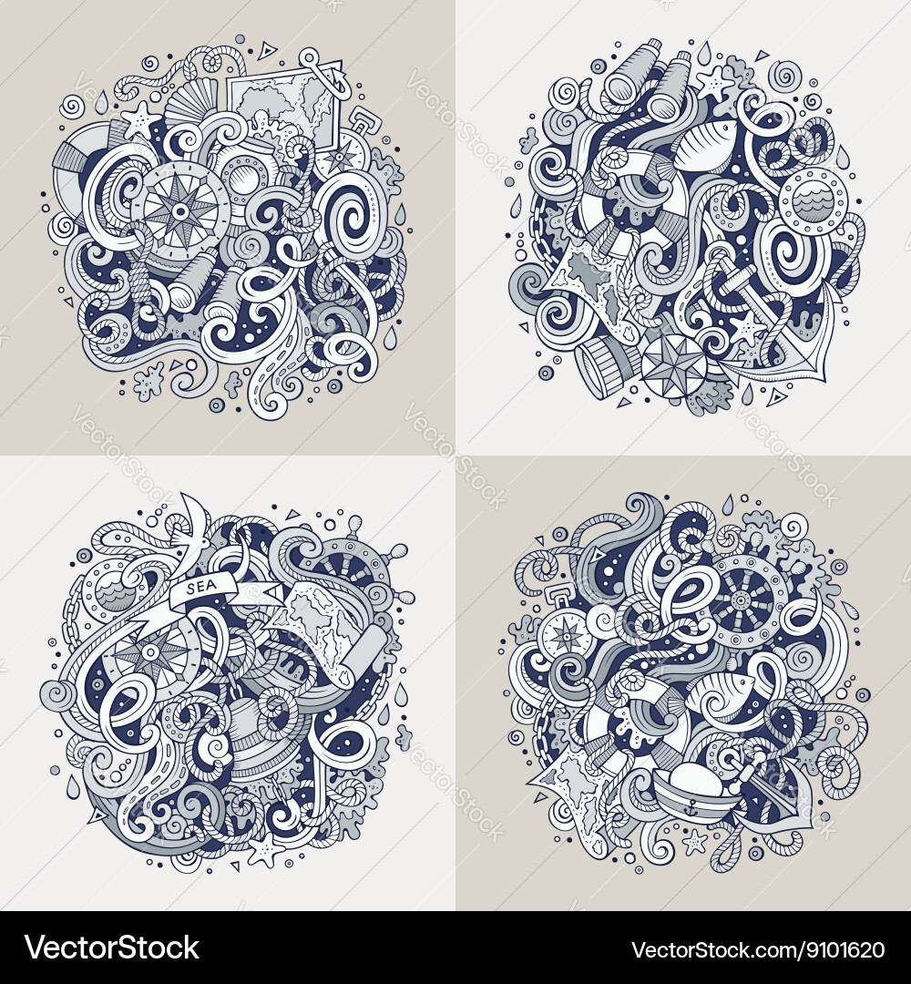 Nautical Doodle Set Royalty Free Vector Image - VectorStock
