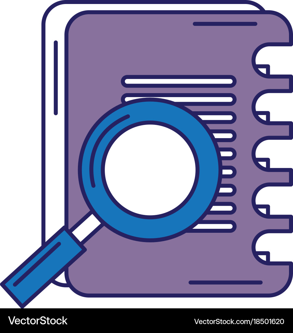 Notebook with magnifying glass vector image