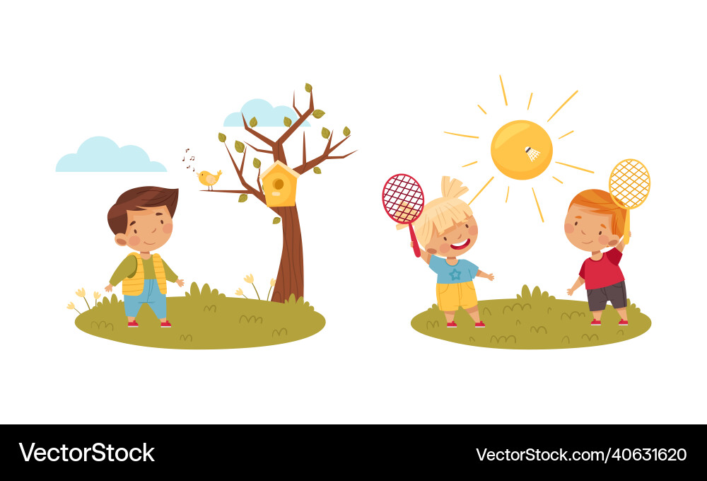 Outdoor saisonale Aktivitäten Set süße Kinder spielen Outdoor saisonale Aktivitäten Set süße Kinder spielen vektorbild