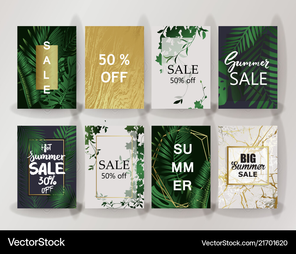 Sale background template exotic palm leaves card Sale background template exotic palm leaves card vector image